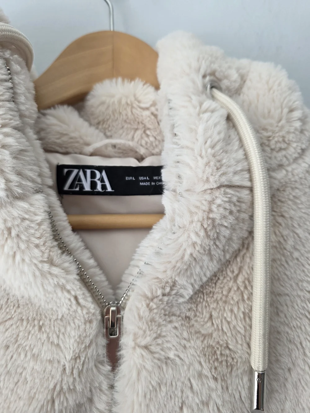 ZARA Cream Sherpa Fleece Zip Hoodie Jacket Size Large - Picture 6 of 12